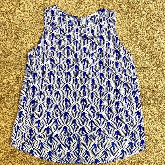 Bright Royal Blue and White Sleeveless Flowy Top - Picture 1 of 3